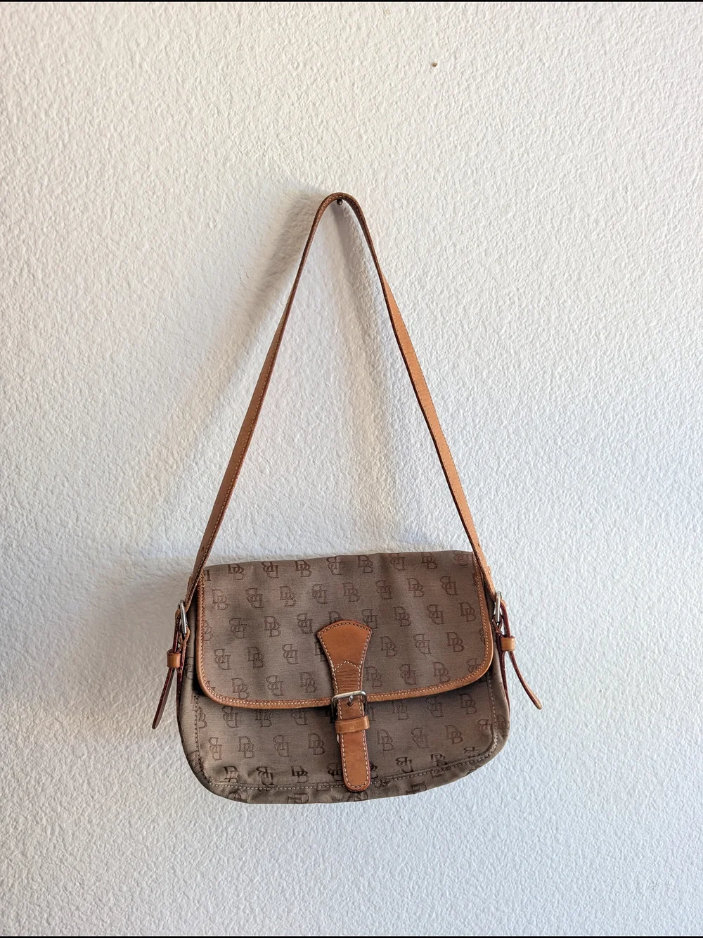 Vintage Dooney &‎ Bourke Monogram Pattern Shoulder Bag in Light Brown
